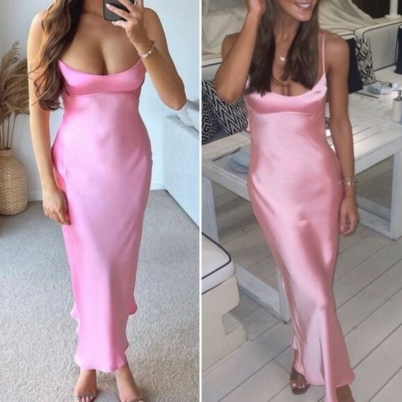 NEW Blogger Fave Viral TikTok Zara Pink Satin Cutout Scoop Neck Midi Slip Dress - Picture 4 of 16